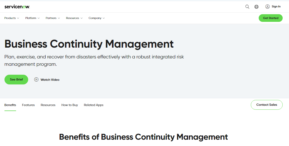 ServiceNow Business Continuity Management screenshot & Video