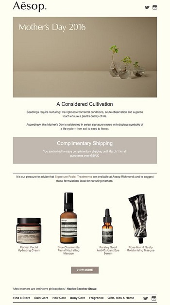 Aesop welcome email