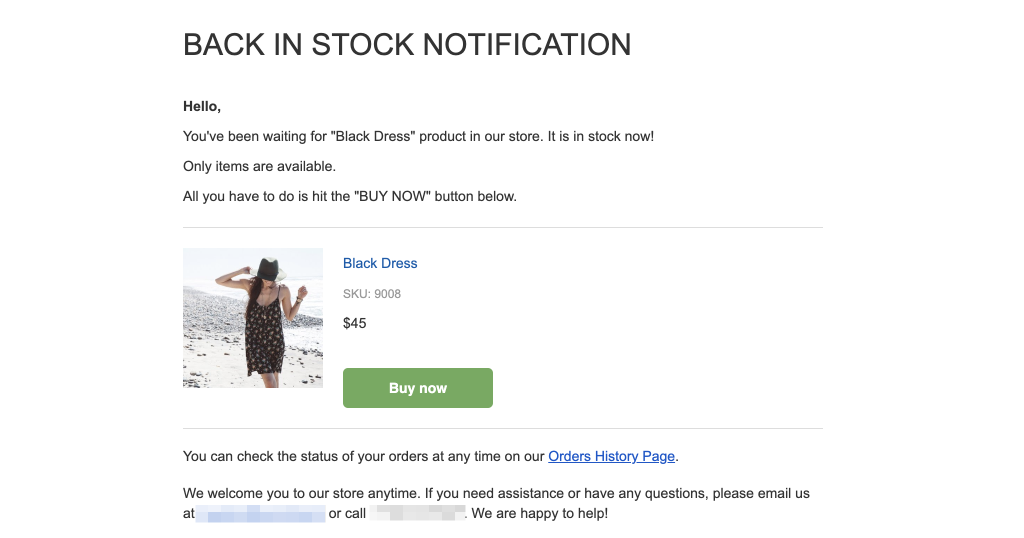 Send Notifications about Back in Stock